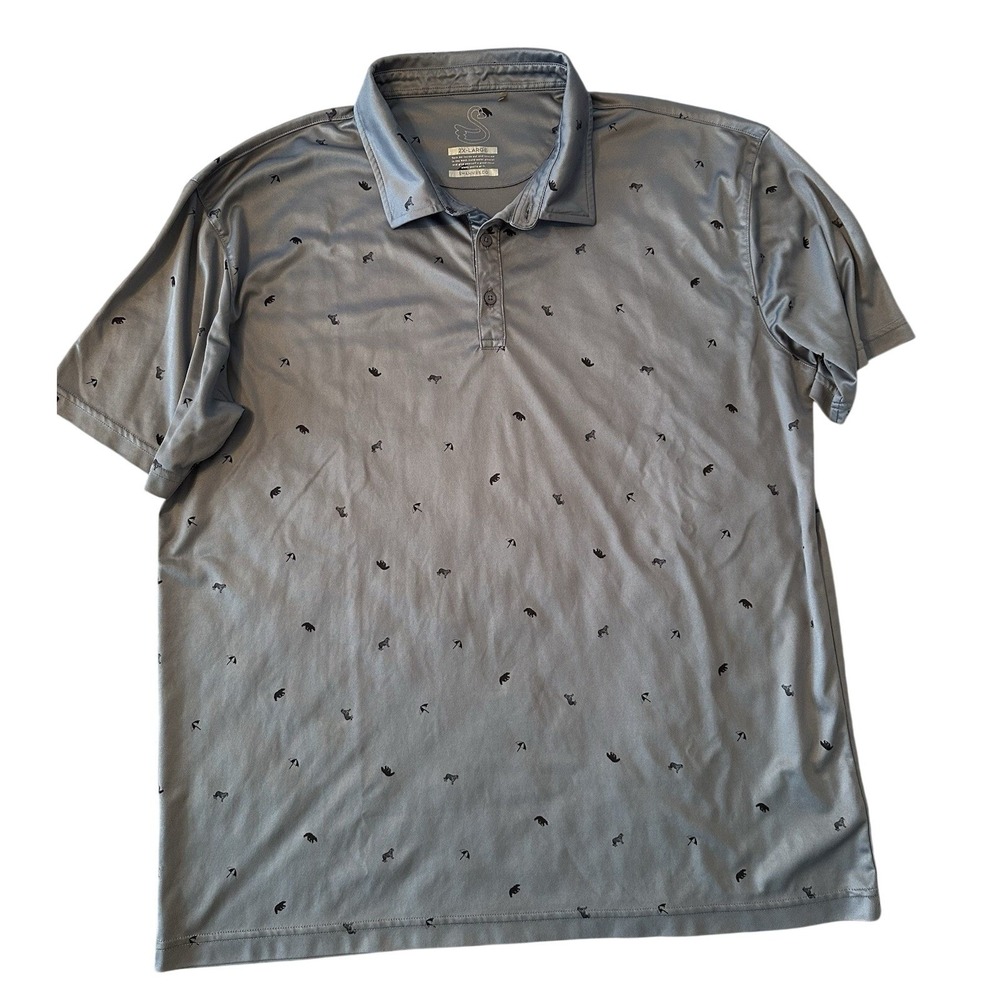 Swannies Co Men's Golf Polo Shirt 2XL Gray Performance Animal Print Golfcore